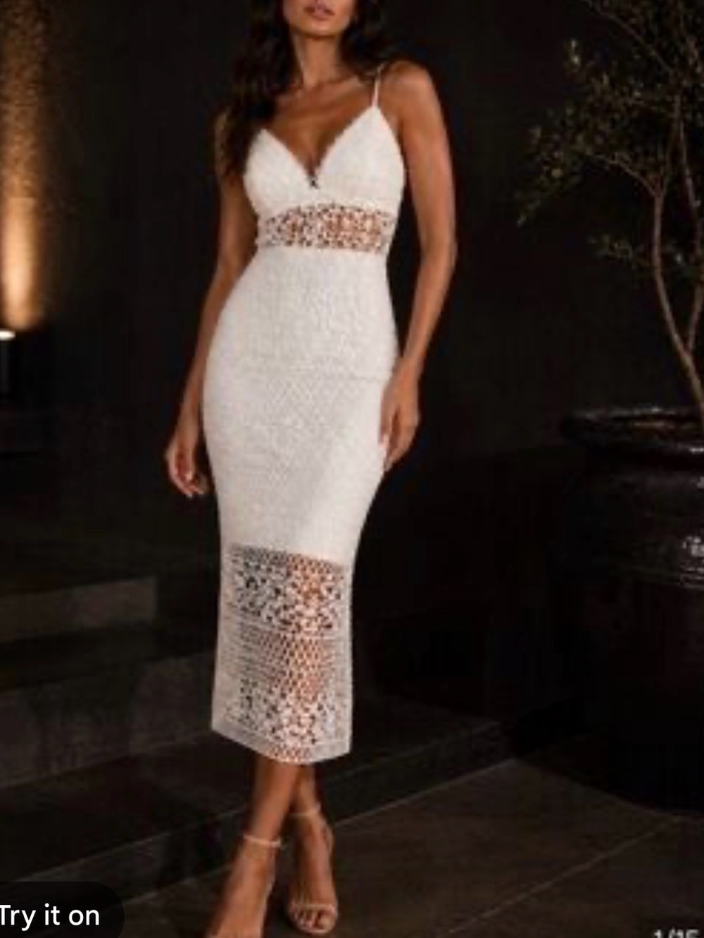 Express White Crochet Midi Dress with Spaghetti Straps NWOT